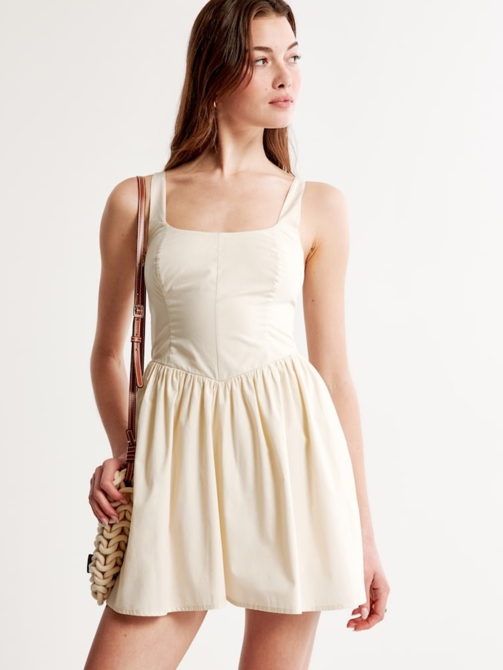 New Abercrombie & Fitch Cotton Blend Corset Waist Skort Dress Cream Size Small